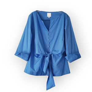 Finley Coolee Cinch Blouse L Career Modest Classic Elevated Modern Cotton Preppy